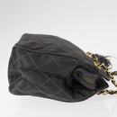 CHANEL Matelasse Chain Shoulder Bag Satin Gray Gold CC Auth 156631V-4