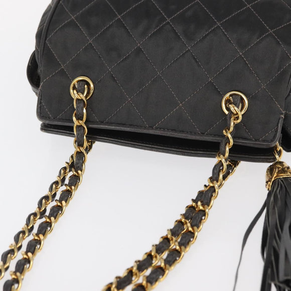 CHANEL Matelasse Chain Shoulder Bag Satin Gray Gold CC Auth 156631V