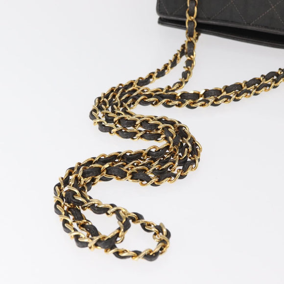 CHANEL Matelasse Chain Shoulder Bag Satin Gray Gold CC Auth 156631V