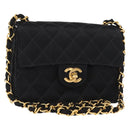 CHANEL Mini Matelasse 17 Chain Shoulder Bag Satin Black Gold CC Auth 156632SAM-1