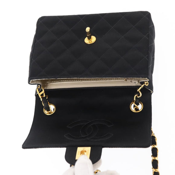 CHANEL Mini Matelasse 17 Chain Shoulder Bag Satin Black Gold CC Auth 156632SAM