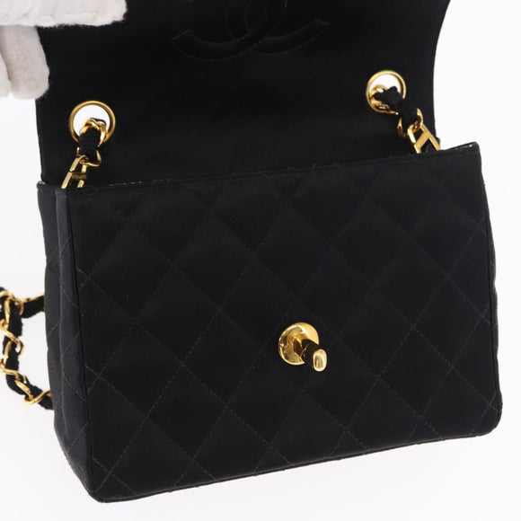 CHANEL Mini Matelasse 17 Chain Shoulder Bag Satin Black Gold CC Auth 156632SAM