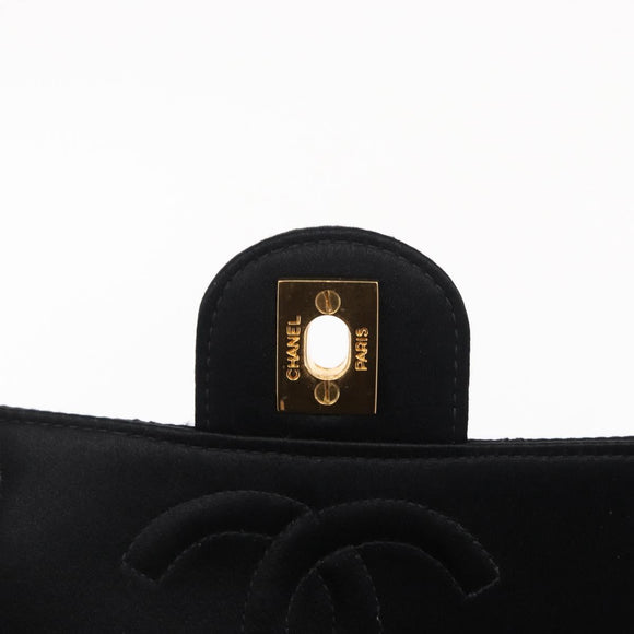 CHANEL Mini Matelasse 17 Chain Shoulder Bag Satin Black Gold CC Auth 156632SAM