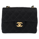 CHANEL Mini Matelasse 17 Chain Shoulder Bag Satin Black Gold CC Auth 156632SAM-4