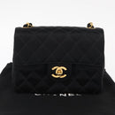 CHANEL Mini Matelasse 17 Chain Shoulder Bag Satin Black Gold CC Auth 156632SAM-30