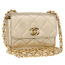 CHANEL Mini Matelasse 13 Chain Shoulder Bag Leather Gold CC Auth 156634SAM-1