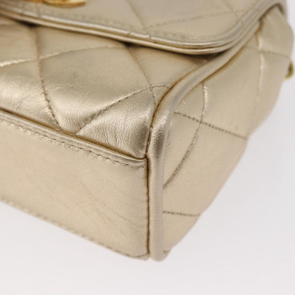 CHANEL Mini Matelasse 13 Chain Shoulder Bag Leather Gold CC Auth 156634SAM
