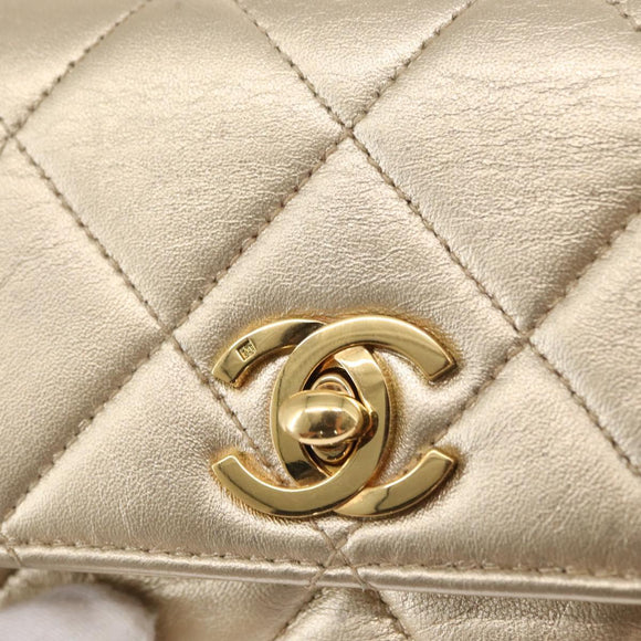 CHANEL Mini Matelasse 13 Chain Shoulder Bag Leather Gold CC Auth 156634SAM