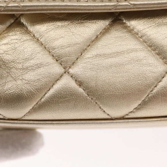 CHANEL Mini Matelasse 13 Chain Shoulder Bag Leather Gold CC Auth 156634SAM