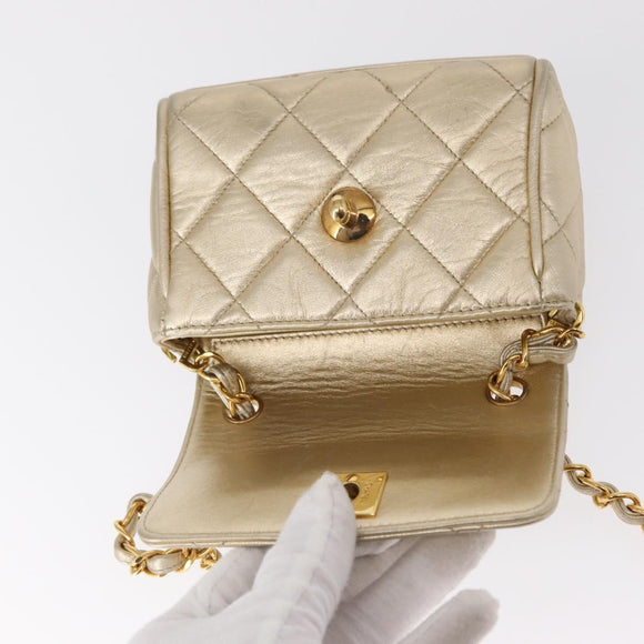CHANEL Mini Matelasse 13 Chain Shoulder Bag Leather Gold CC Auth 156634SAM