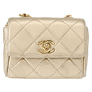 CHANEL Mini Matelasse 13 Chain Shoulder Bag Leather Gold CC Auth 156634SAM-15