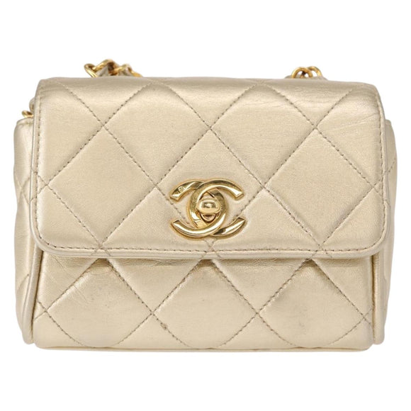 CHANEL Mini Matelasse 13 Chain Shoulder Bag Leather Gold CC Auth 156634SAM