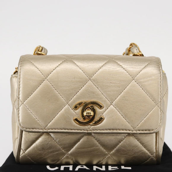 CHANEL Mini Matelasse 13 Chain Shoulder Bag Leather Gold CC Auth 156634SAM