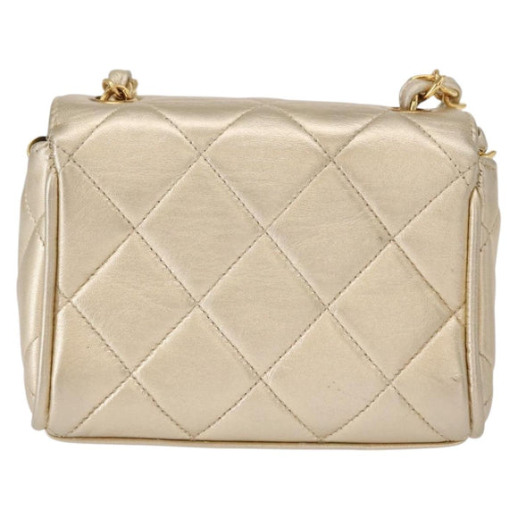 CHANEL Mini Matelasse 13 Chain Shoulder Bag Leather Gold CC Auth 156634SAM