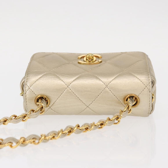 CHANEL Mini Matelasse 13 Chain Shoulder Bag Leather Gold CC Auth 156634SAM