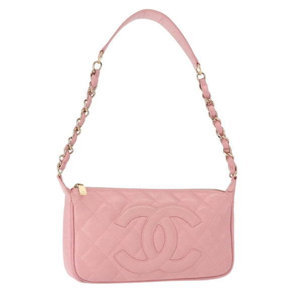 CHANEL Matelasse COCO Mark Chain Bag Caviar Skin Pink Gold CC Auth 156635SAM