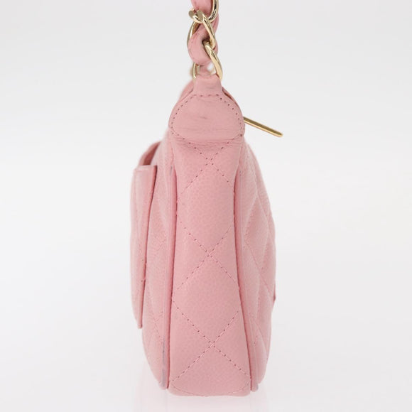 CHANEL Matelasse COCO Mark Chain Bag Caviar Skin Pink Gold CC Auth 156635SAM