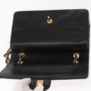 CHANEL Matelasse 25 Double Flap Chain Bag Lamb Skin Black Gold CC Auth 156636SAV-15