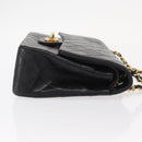 CHANEL Matelasse 25 Double Flap Chain Bag Lamb Skin Black Gold CC Auth 156636SAV-4