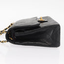 CHANEL Matelasse 25 Double Flap Chain Bag Lamb Skin Black Gold CC Auth 156636SAV-5