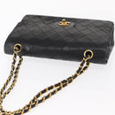 CHANEL Matelasse 25 Double Flap Chain Bag Lamb Skin Black Gold CC Auth 156636SAV-6