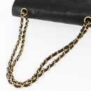 CHANEL Matelasse 25 Double Flap Chain Bag Lamb Skin Black Gold CC Auth 156636SAV-7