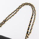CHANEL Matelasse 25 Double Flap Chain Bag Lamb Skin Black Gold CC Auth 156636SAV-8