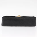 CHANEL Matelasse 25 Double Flap Chain Bag Lamb Skin Black Gold CC Auth 156636SAV-9