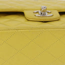 CHANEL Matelasse 25 Double Flap Chain Bag Lamb Skin Yellow CC Auth 156637SM-10