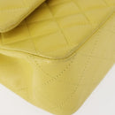 CHANEL Matelasse 25 Double Flap Chain Bag Lamb Skin Yellow CC Auth 156637SM-11