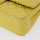 CHANEL Matelasse 25 Double Flap Chain Bag Lamb Skin Yellow CC Auth 156637SM-12