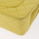 CHANEL Matelasse 25 Double Flap Chain Bag Lamb Skin Yellow CC Auth 156637SM-14