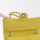 CHANEL Matelasse 25 Double Flap Chain Bag Lamb Skin Yellow CC Auth 156637SM-17