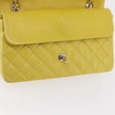 CHANEL Matelasse 25 Double Flap Chain Bag Lamb Skin Yellow CC Auth 156637SM-18