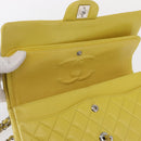 CHANEL Matelasse 25 Double Flap Chain Bag Lamb Skin Yellow CC Auth 156637SM-19