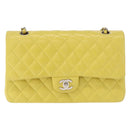 CHANEL Matelasse 25 Double Flap Chain Bag Lamb Skin Yellow CC Auth 156637SM-2