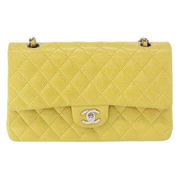 CHANEL Matelasse 25 Double Flap Chain Bag Lamb Skin Yellow CC Auth 156637SM - 0