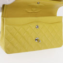 CHANEL Matelasse 25 Double Flap Chain Bag Lamb Skin Yellow CC Auth 156637SM-20
