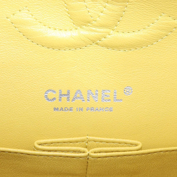 CHANEL Matelasse 25 Double Flap Chain Bag Lamb Skin Yellow CC Auth 156637SM