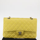 CHANEL Matelasse 25 Double Flap Chain Bag Lamb Skin Yellow CC Auth 156637SM-29
