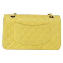 CHANEL Matelasse 25 Double Flap Chain Bag Lamb Skin Yellow CC Auth 156637SM-3