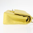 CHANEL Matelasse 25 Double Flap Chain Bag Lamb Skin Yellow CC Auth 156637SM-4