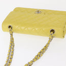 CHANEL Matelasse 25 Double Flap Chain Bag Lamb Skin Yellow CC Auth 156637SM-6