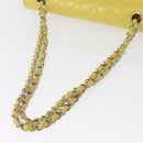 CHANEL Matelasse 25 Double Flap Chain Bag Lamb Skin Yellow CC Auth 156637SM-7