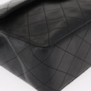 CHANEL Matelasse 25 Double Flap Chain Bag Lamb Skin Black Gold CC Auth 156638SAV-12