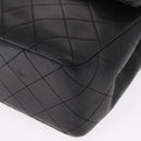 CHANEL Matelasse 25 Double Flap Chain Bag Lamb Skin Black Gold CC Auth 156638SAV-13