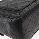 CHANEL Matelasse 25 Double Flap Chain Bag Lamb Skin Black Gold CC Auth 156638SAV-14