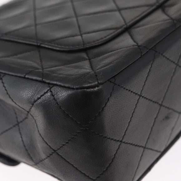 CHANEL Matelasse 25 Double Flap Chain Bag Lamb Skin Black Gold CC Auth 156638SAV