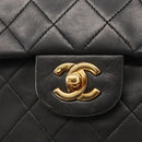 CHANEL Matelasse 25 Double Flap Chain Bag Lamb Skin Black Gold CC Auth 156638SAV-16