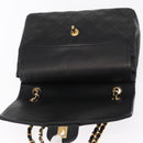 CHANEL Matelasse 25 Double Flap Chain Bag Lamb Skin Black Gold CC Auth 156638SAV-17